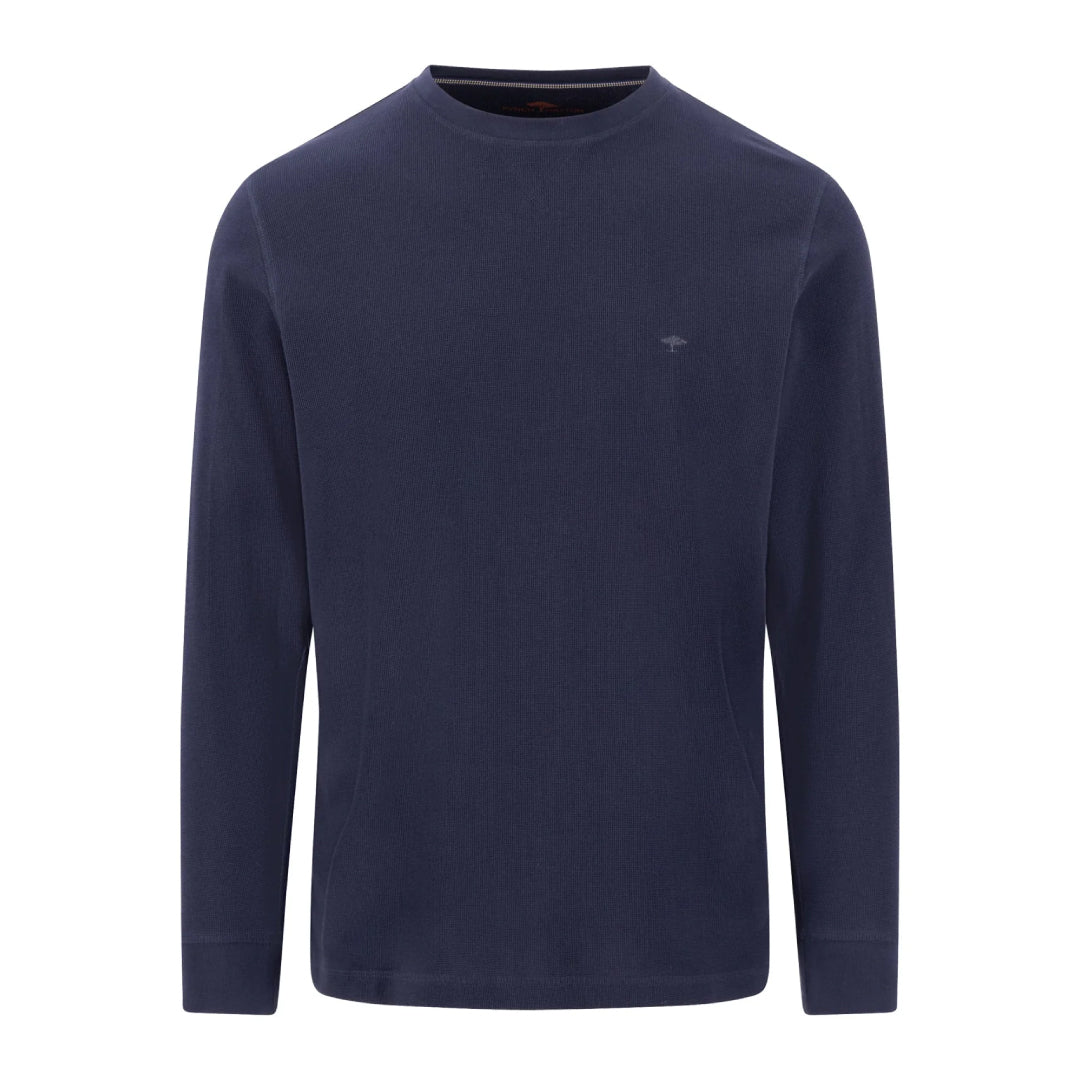Long-sleeved cotton blend shirt with round neck