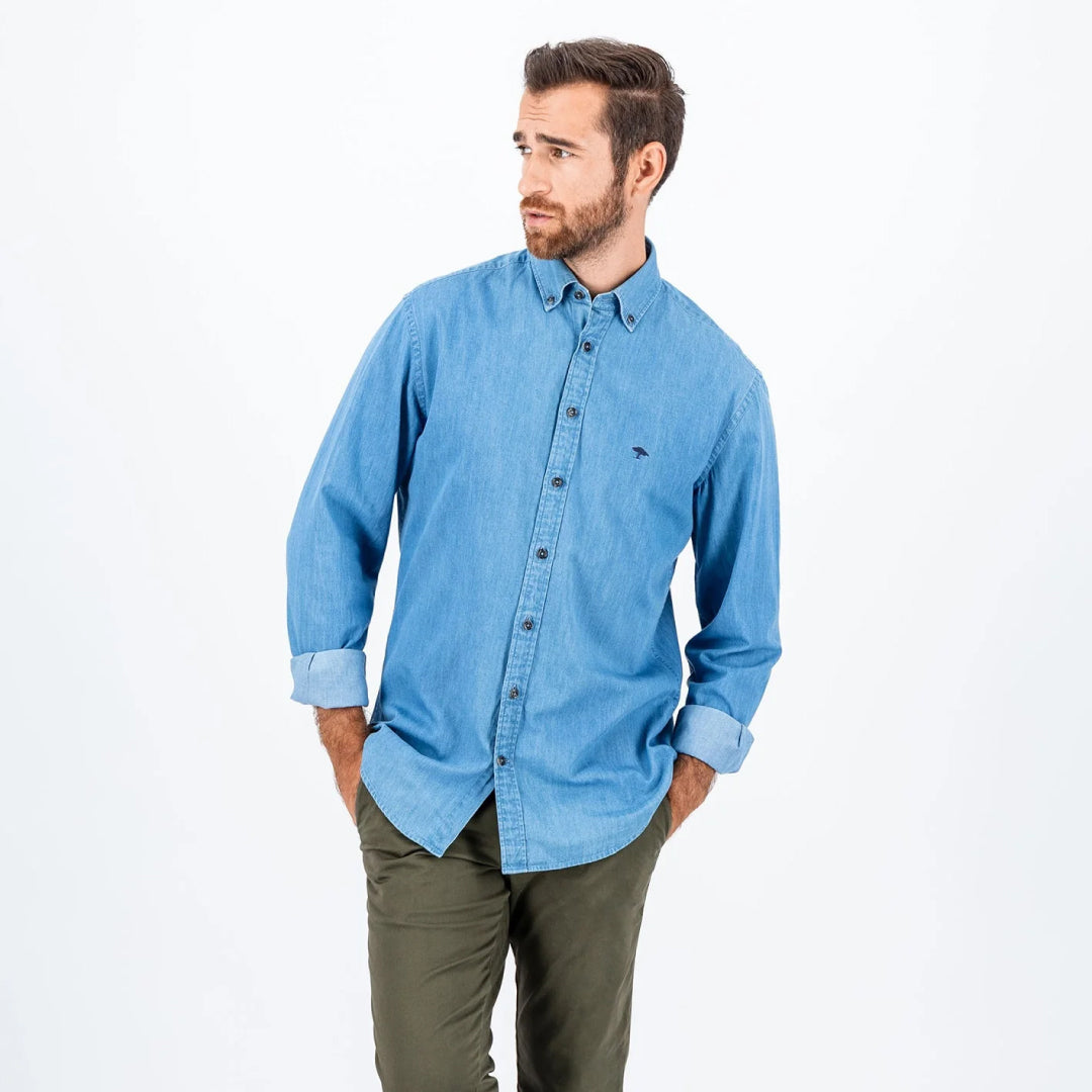 Jeans shirt with button-down collar