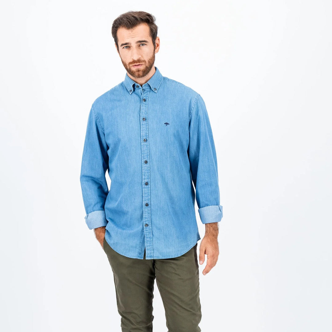 Jeans shirt with button-down collar