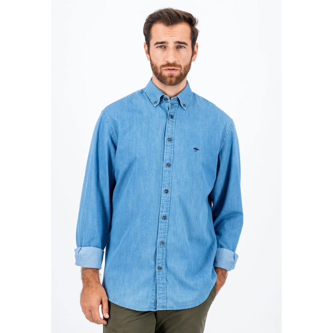 Jeans shirt with button-down collar