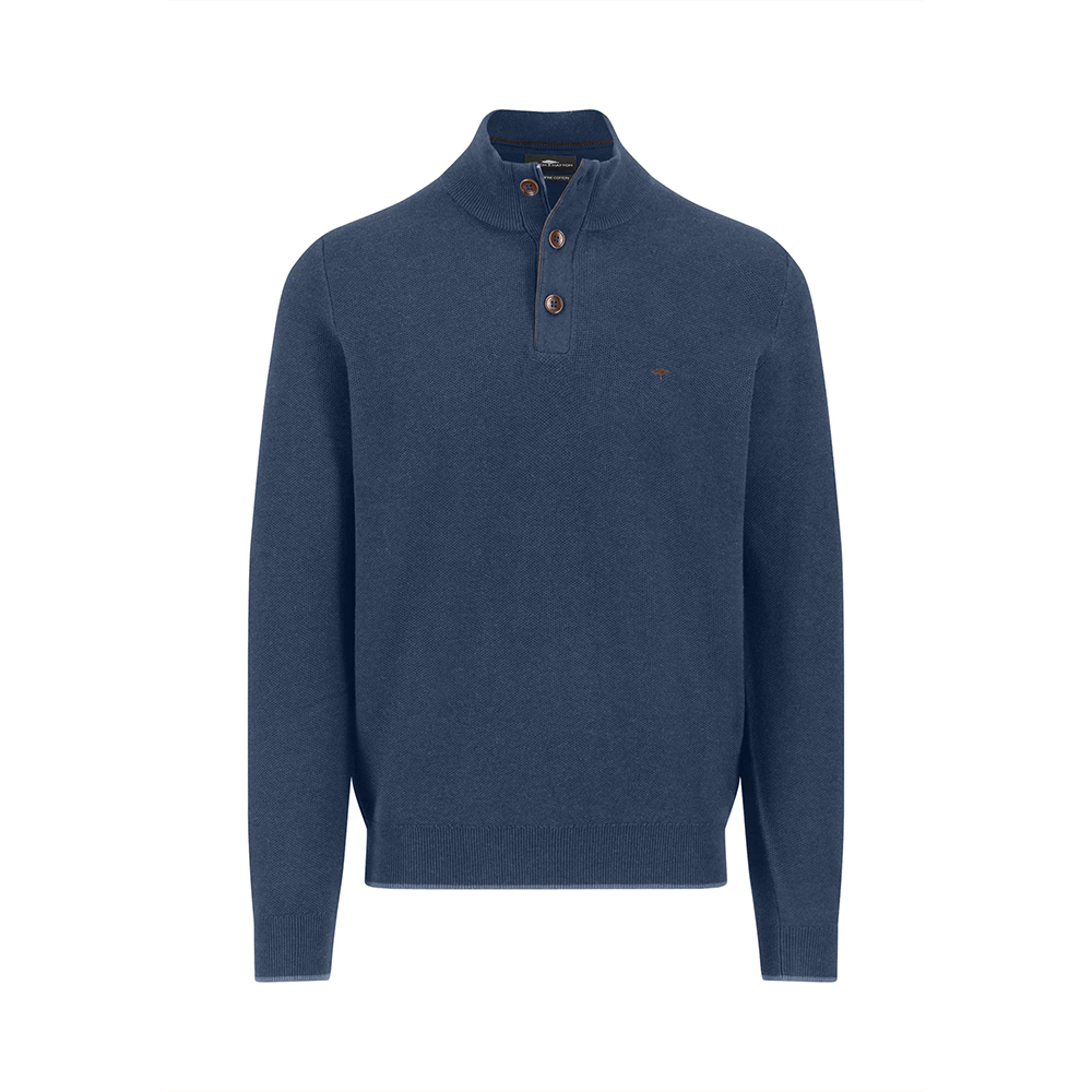 Fynch Hatton Cotton sweater with button placket and stand-up collar
