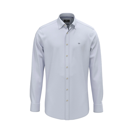 Fynch Hatton light grey cotton Oxford shirt with Kent collar, plain structure, front view studio photo, available at Kayagan