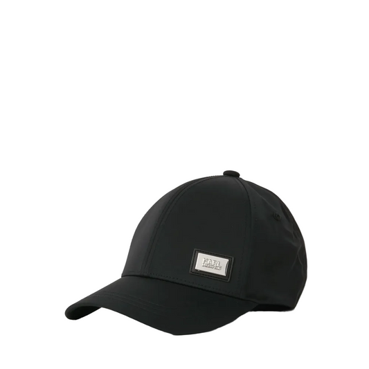 Karl Lagerfeld Black Cap with Karl Lagerfeld Silver Logo on a white background