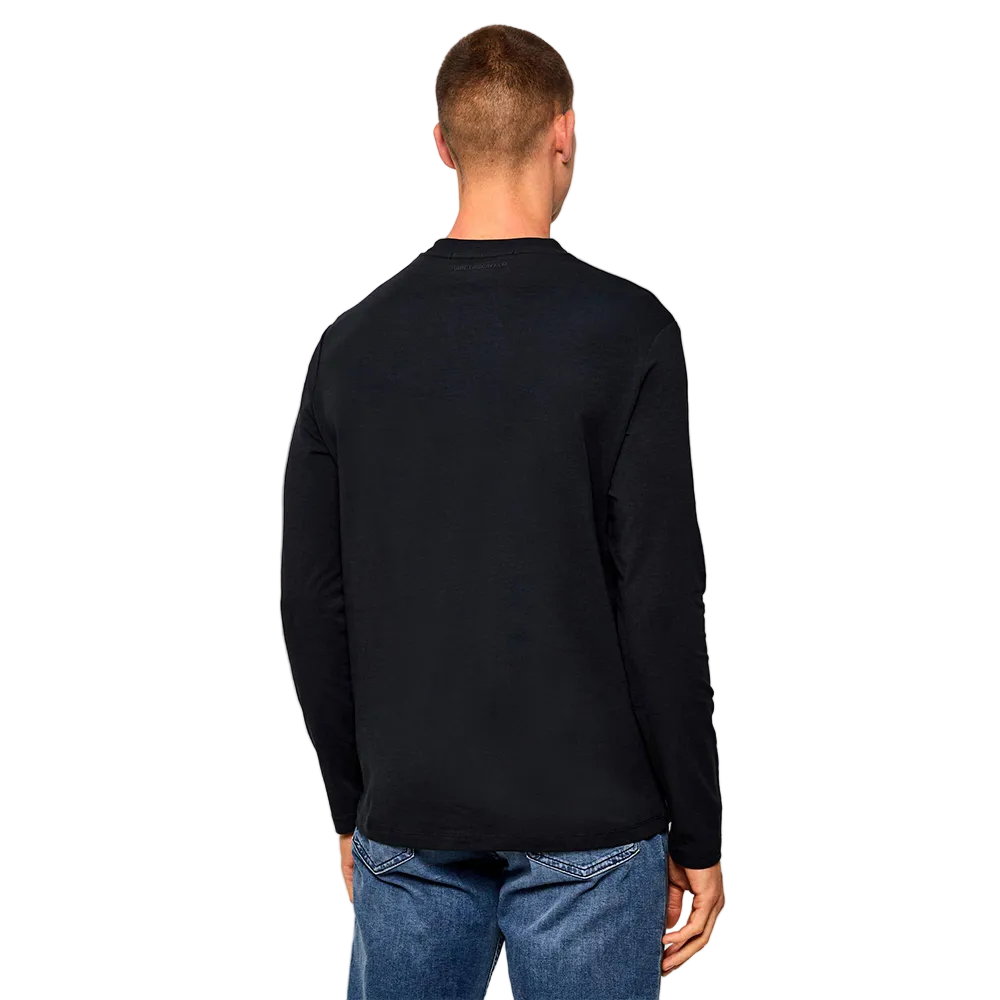Karl Lagerfeld Regular Fit black long sleeve shirt for men with chest logo, crew neck, premium casual cotton design.