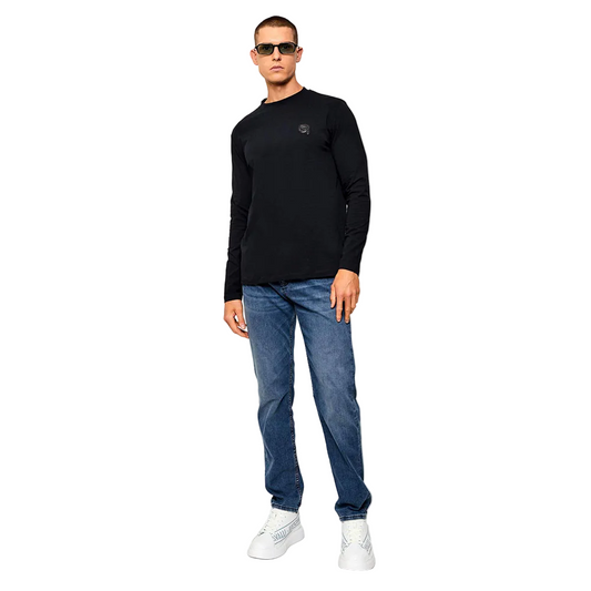 Karl Lagerfeld Regular Fit black long sleeve shirt for men with chest logo, crew neck, premium casual cotton design.