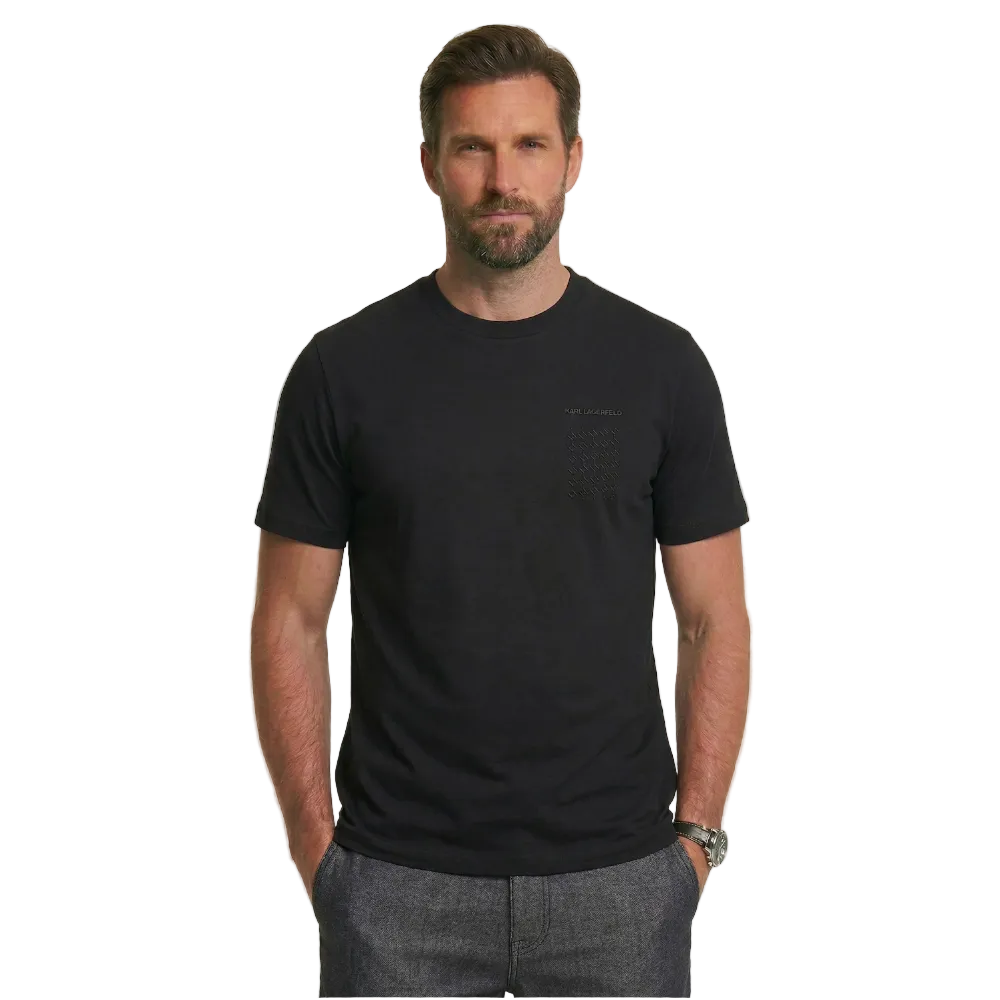 Karl Lagerfeld Men's Black Crew Neck T-Shirt with Embossed Chest Logo