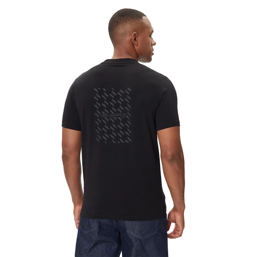 Karl Lagerfeld Black regular fit men's T-shirt with crew neck and signature chest logo, premium designer casual wear.