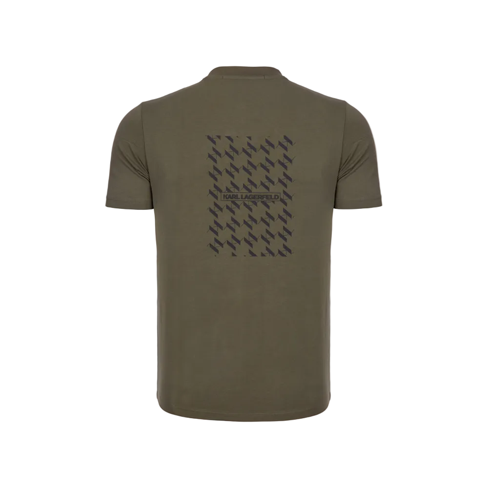 Karl Lagerfeld olive green regular fit men's T-shirt with crew neck and signature chest logo, premium designer casual wear.
