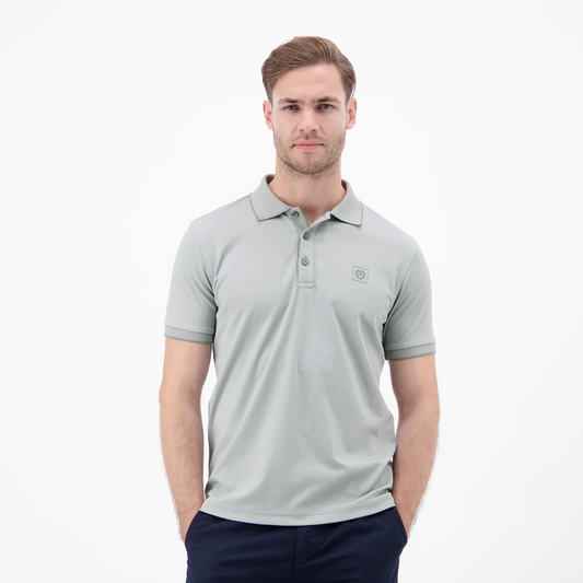 Man wearing a grey Lerros solid-color piqué polo shirt available at Kayagan in Lebanon