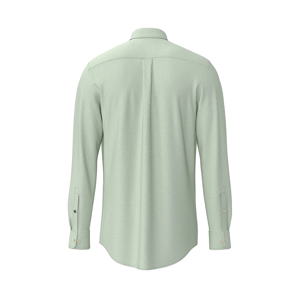 Fynch Hatton sage green cotton shirt with chest pocket and button-down collar, front view studio photo, available at Kayagan