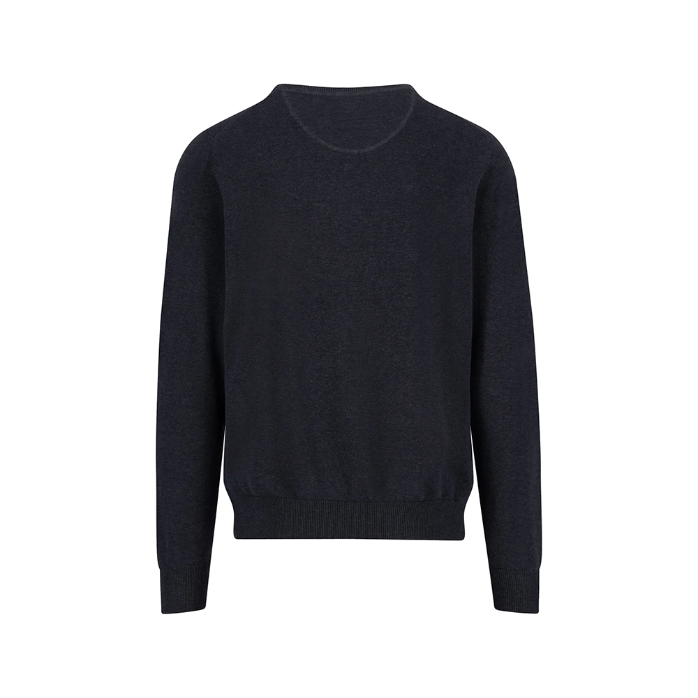 Charcoal Fynch Hatton fine knit sweater with round neck, front view studio photo, available at Kayagan