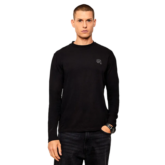Karl Lagerfeld Regular Fit black long sleeve shirt for men with chest logo, crew neck, premium casual cotton design.