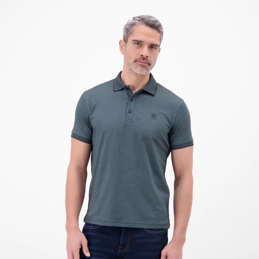 Man wearing a storm grey Lerros solid-color piqué polo shirt available at Kayagan in Lebanon