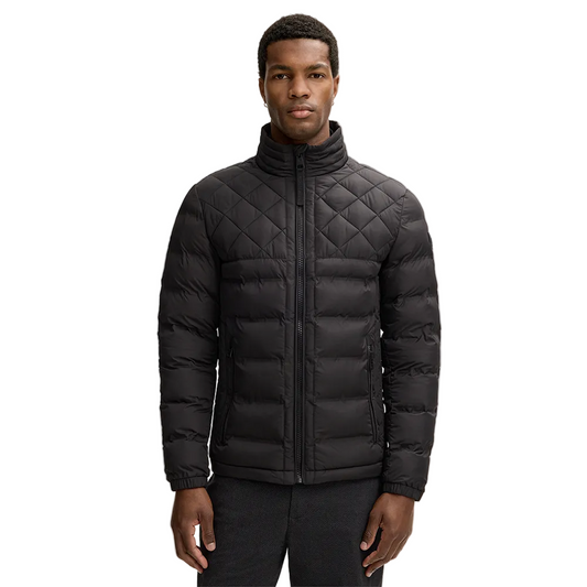 Man wearing Strellson Clason Fused Quilted Jacket in black with zip-up front and stand collar, Kayagan online
