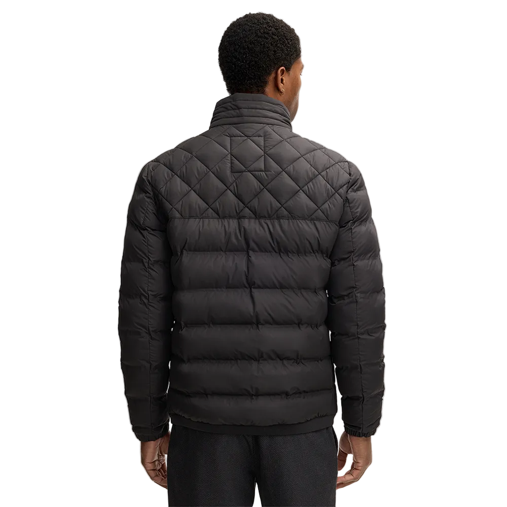 Man wearing Strellson Clason Fused Quilted Jacket in black with zip-up front and stand collar, Kayagan online