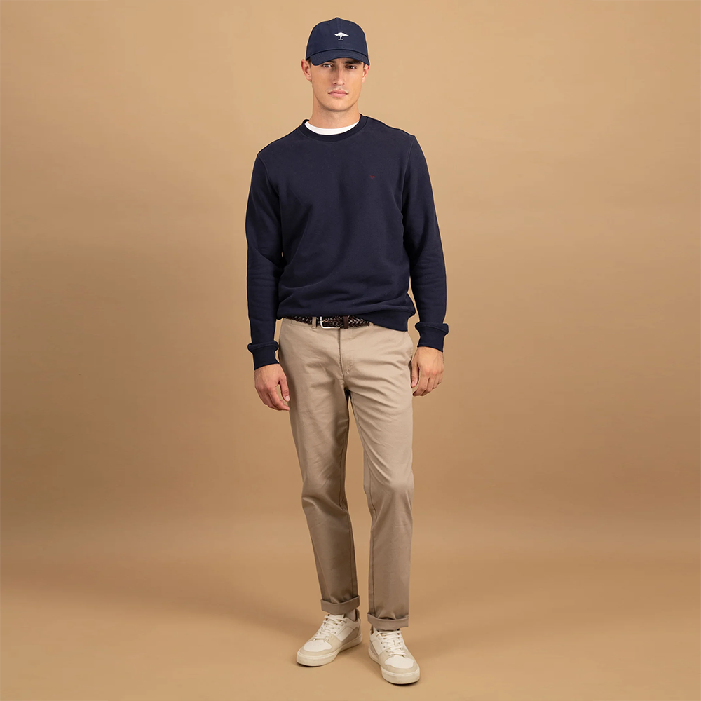 Fynch Hatton Cotton sweat jumper with round neckline and logo embroidery