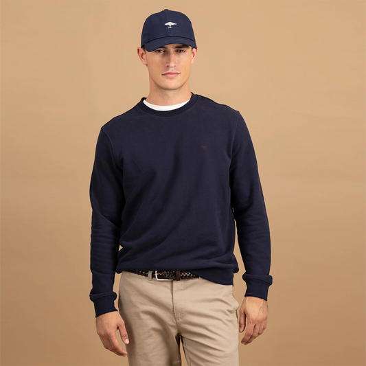 Fynch Hatton Cotton sweat jumper with round neckline and logo embroidery