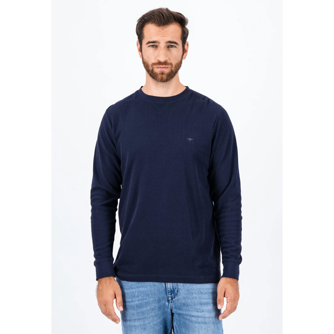 Long-sleeved cotton blend shirt with round neck
