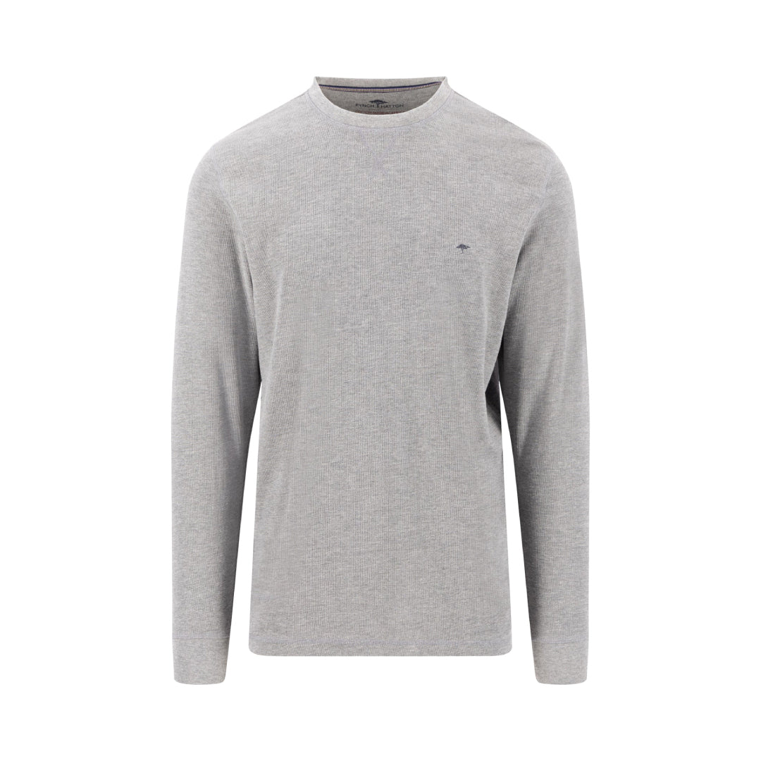 Long-sleeved cotton blend shirt with round neck