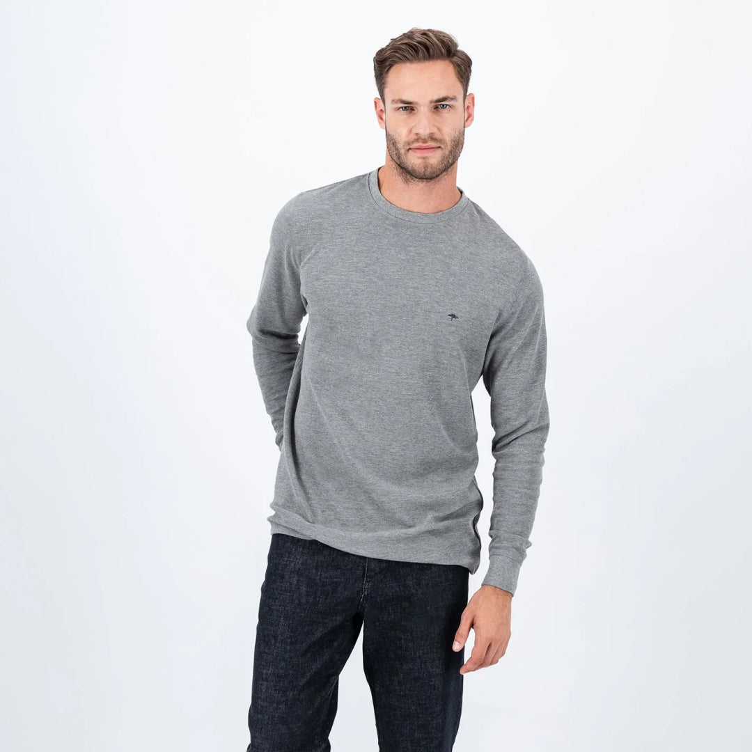 Long-sleeved cotton blend shirt with round neck