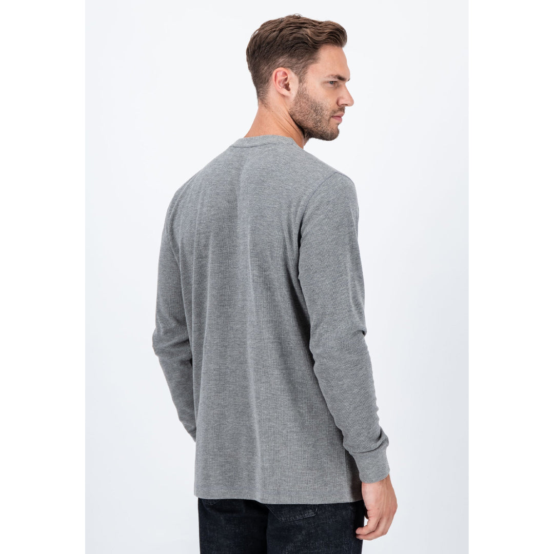 Long-sleeved cotton blend shirt with round neck