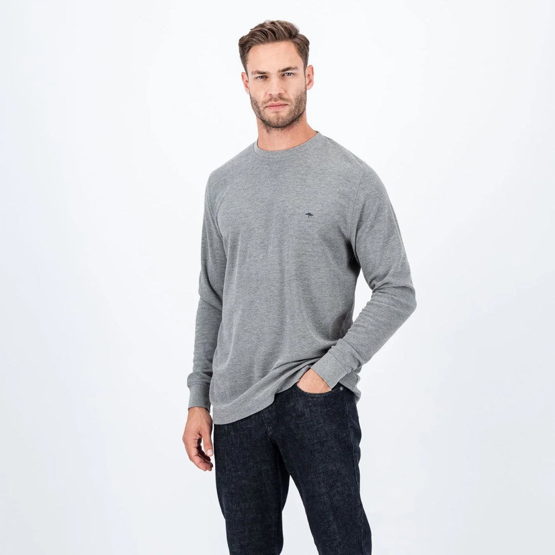 Long-sleeved cotton blend shirt with round neck