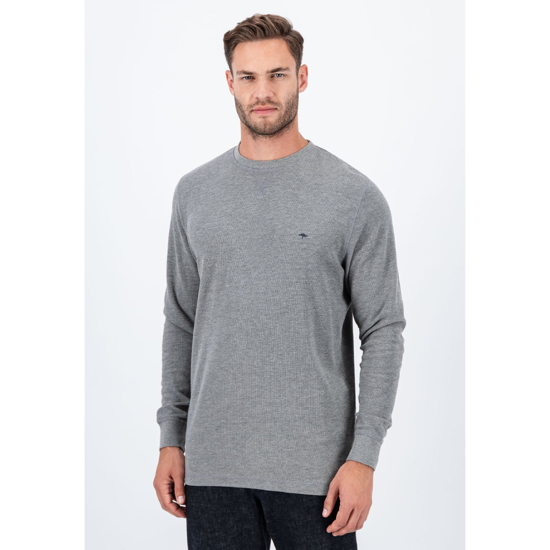 Long-sleeved cotton blend shirt with round neck