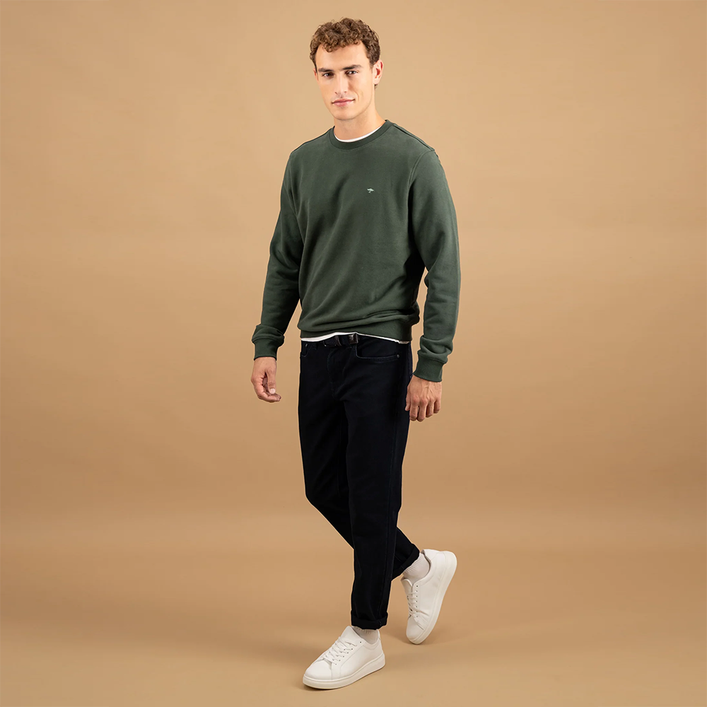 Fynch Hatton Cotton sweat jumper with round neckline and logo embroidery