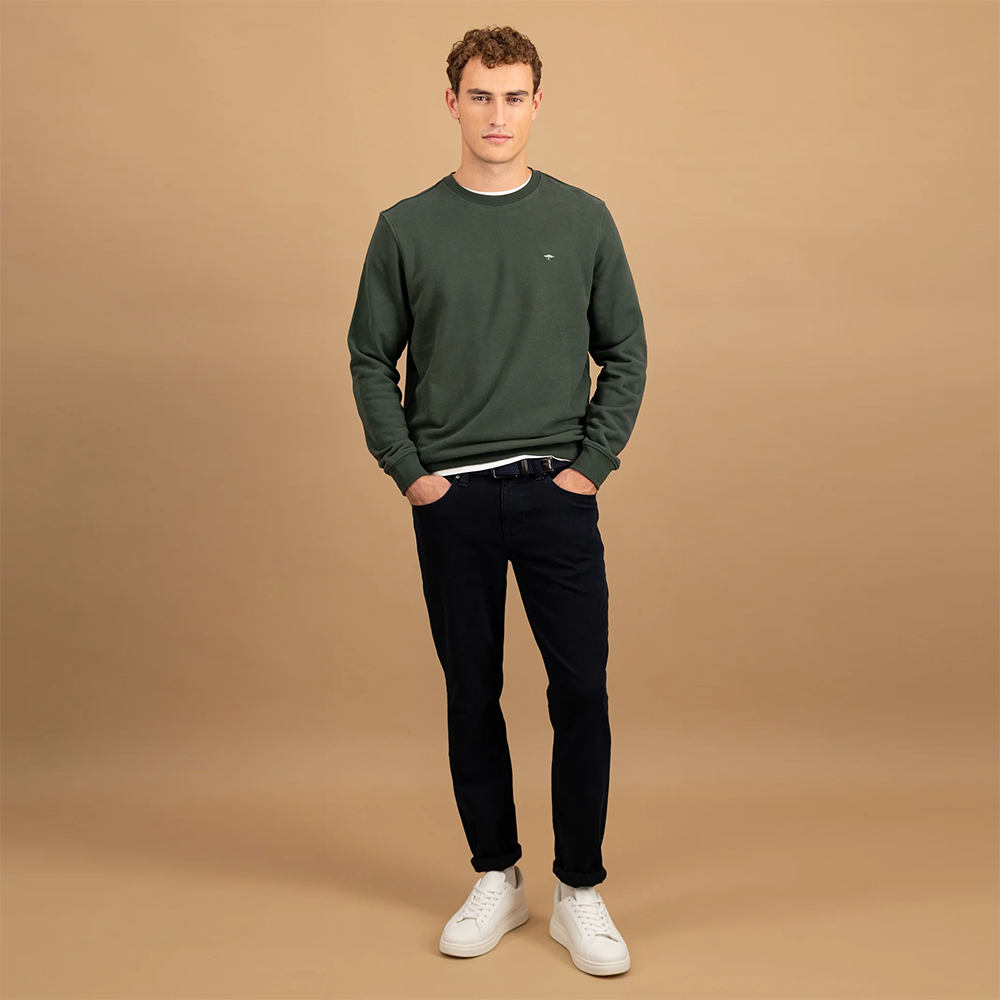 Fynch Hatton Cotton sweat jumper with round neckline and logo embroidery