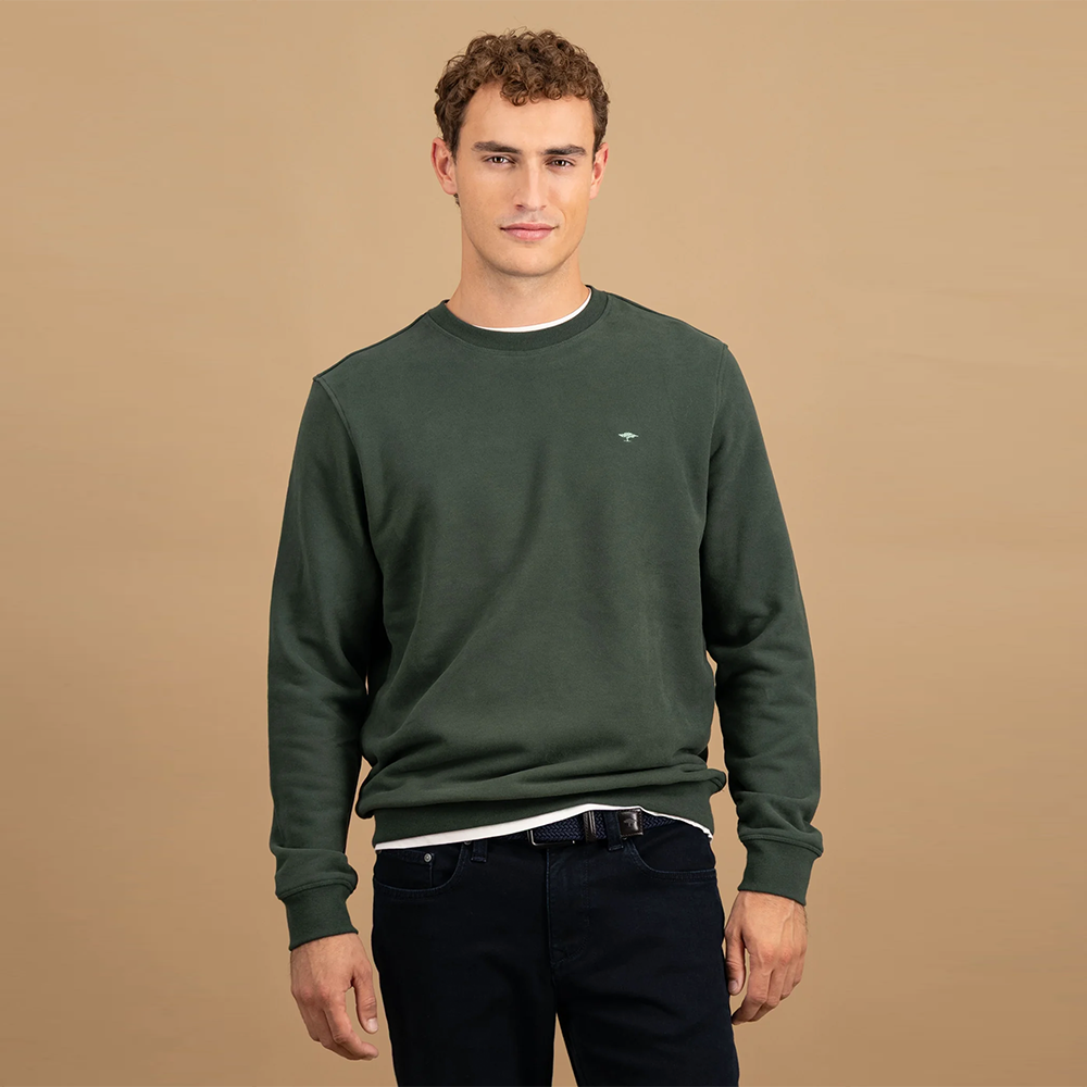 Fynch Hatton Cotton sweat jumper with round neckline and logo embroidery