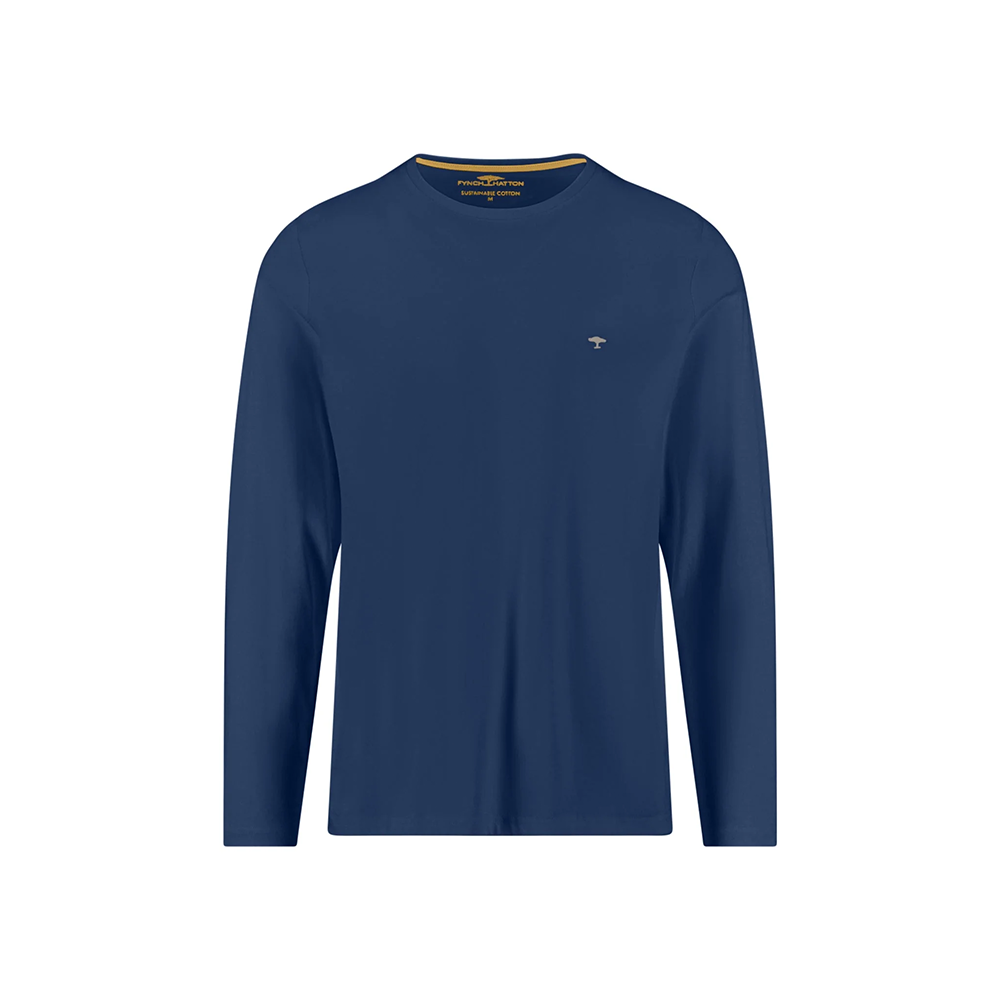 Fynch Hatton Long-sleeved shirt in cotton with round neck