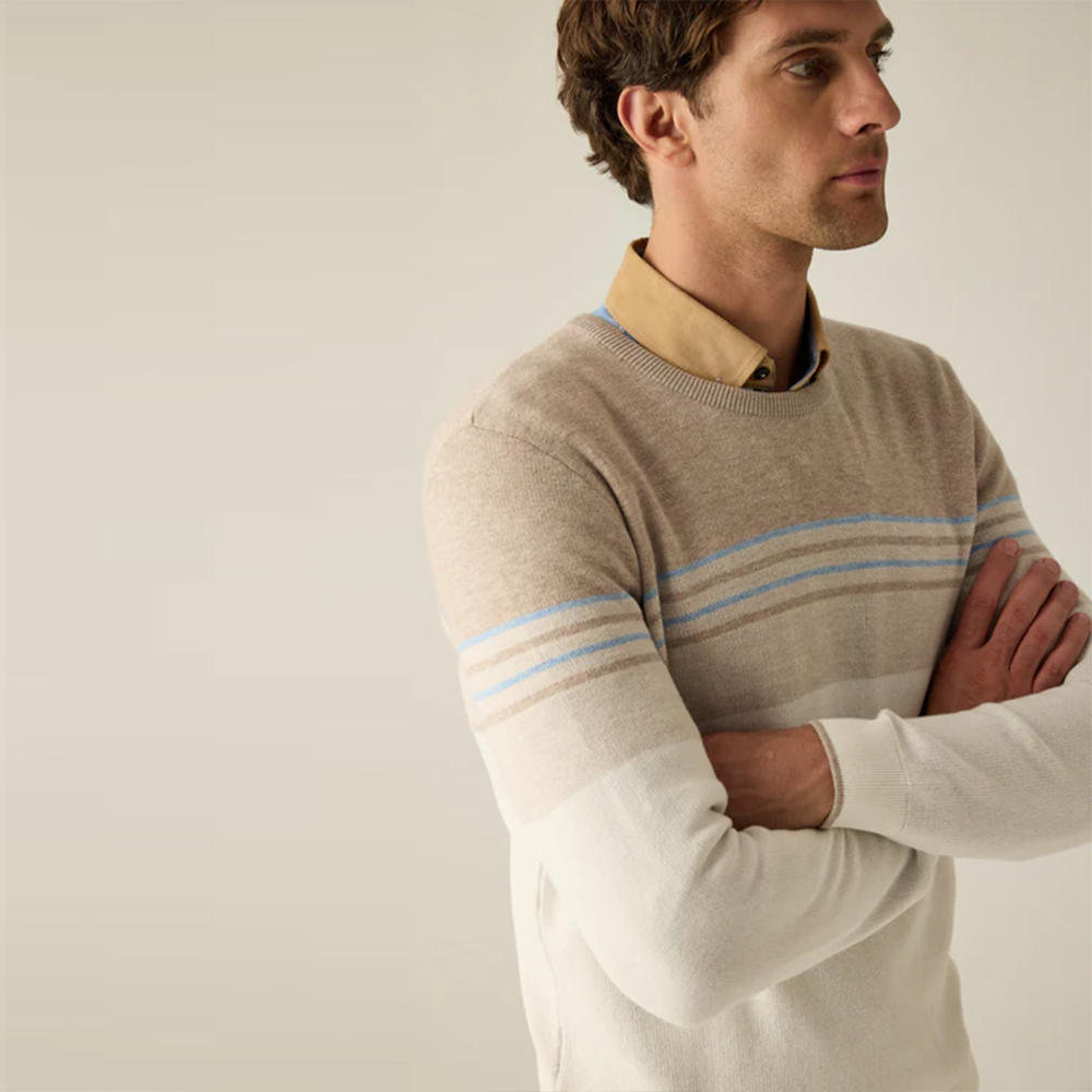 Campione Men's Modern Fit Sweater – Beige and Cream Striped