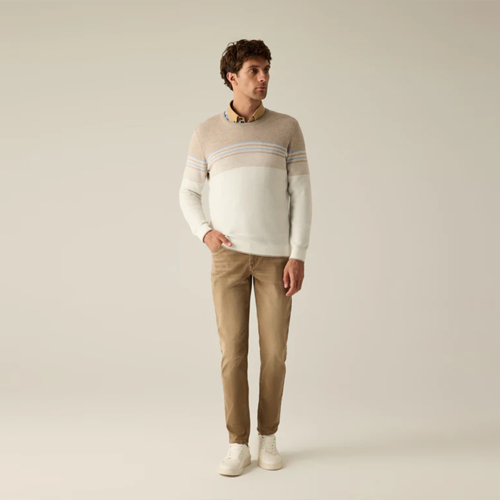 Campione Men's Modern Fit Sweater – Beige and Cream Striped