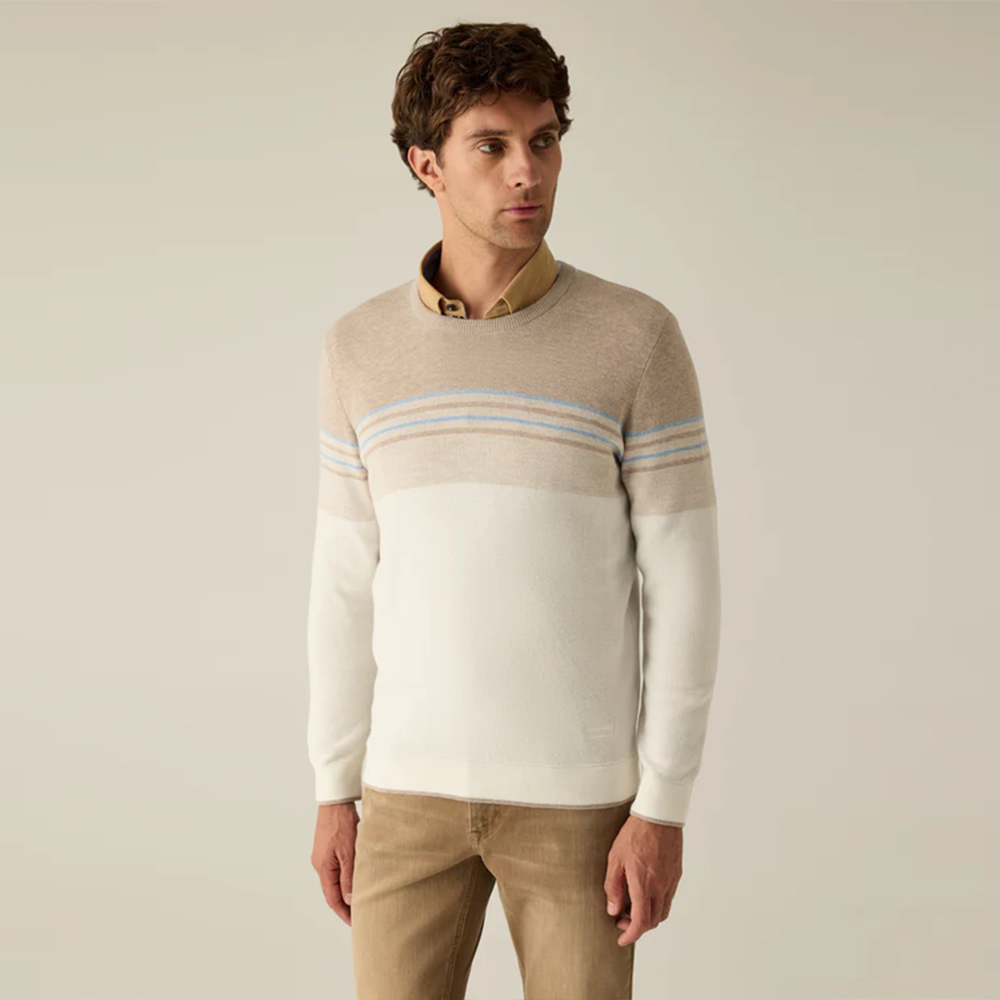 Campione Men's Modern Fit Sweater – Beige and Cream Striped