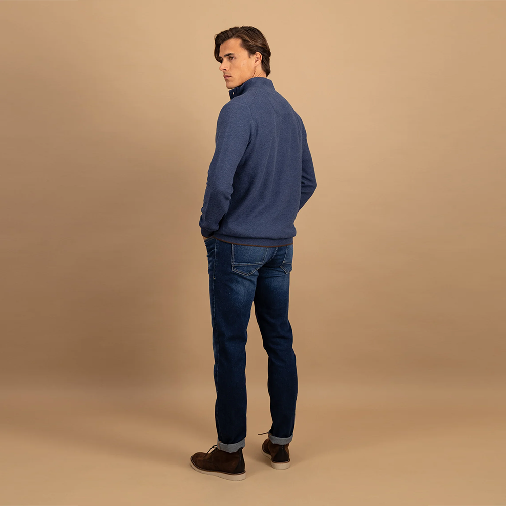 Fynch Hatton Cotton sweater with button placket and stand-up collar