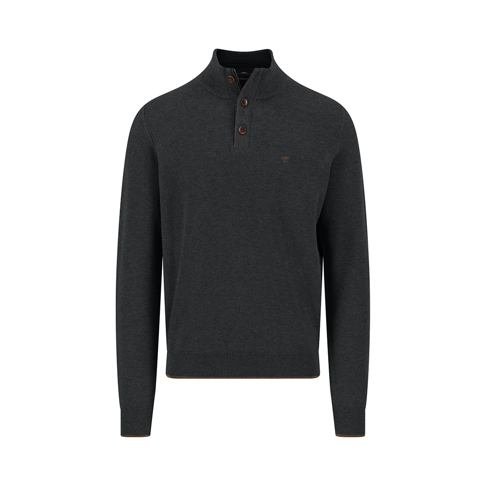 Fynch Hatton Cotton sweater with button placket and stand-up collar
