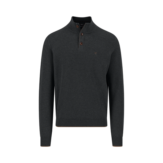 Fynch Hatton Cotton sweater with button placket and stand-up collar