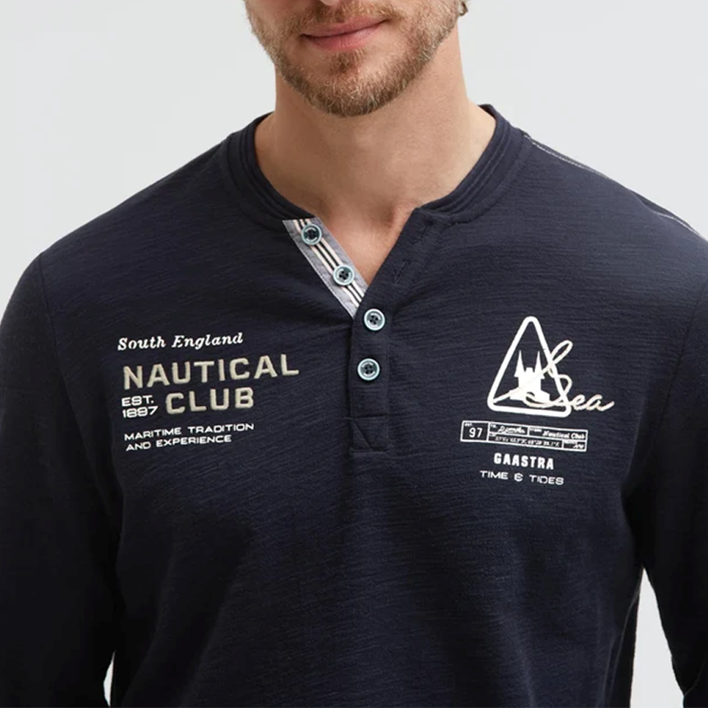 Gaastra Henley long sleeve with print and embroidery blue whale Regular Fit