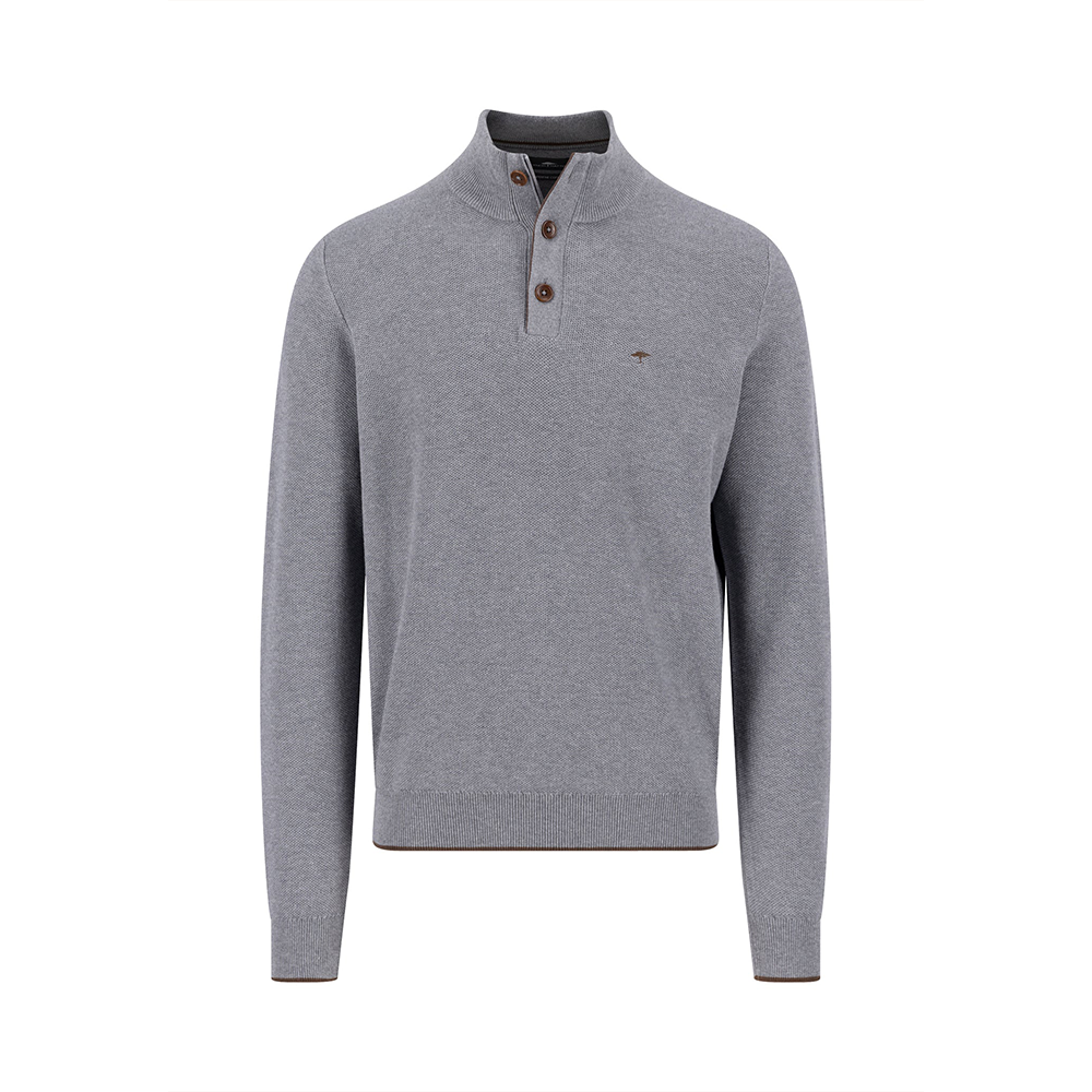 Fynch Hatton Cotton sweater with button placket and stand-up collar