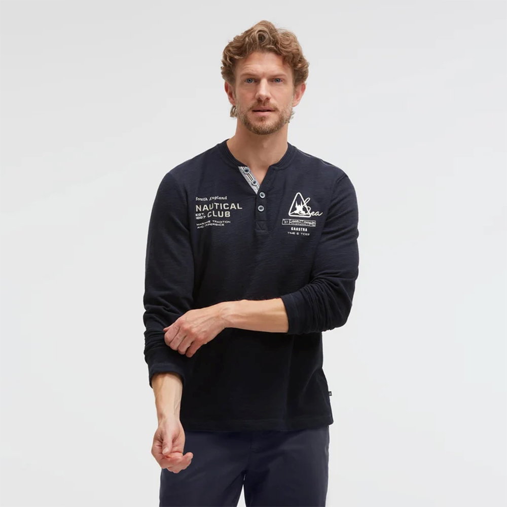 Gaastra Henley long sleeve with print and embroidery blue whale Regular Fit