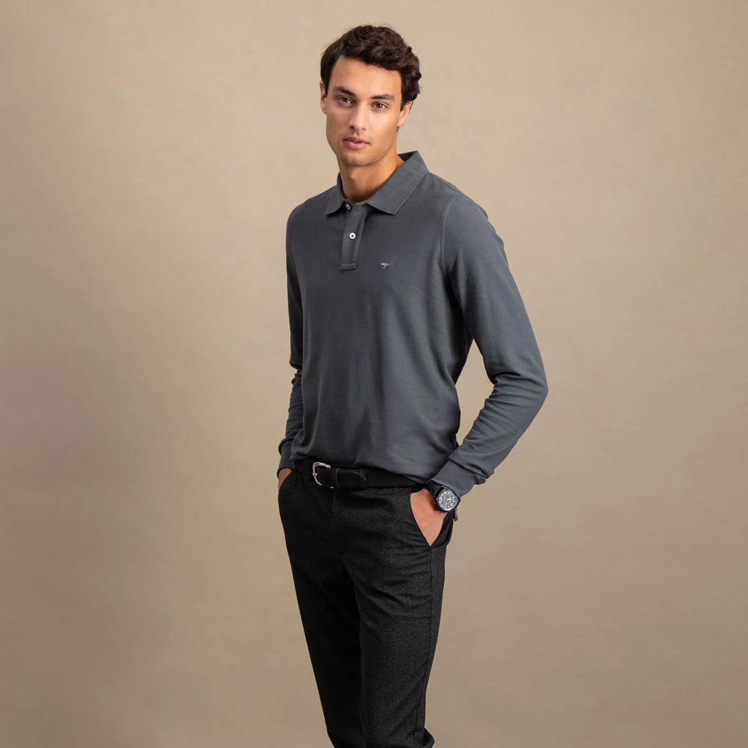 Long arm polo shirt made of cotton