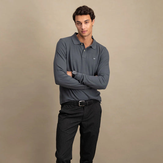 Long arm polo shirt made of cotton