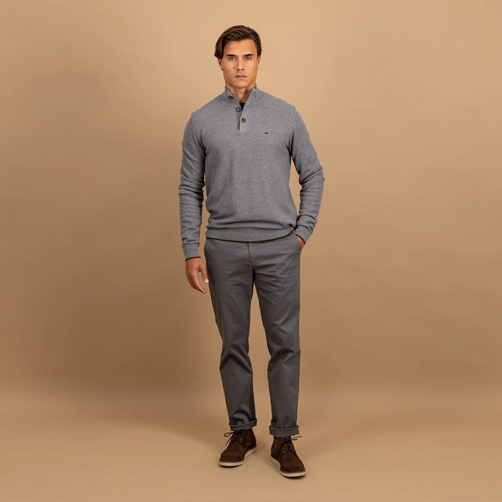 Fynch Hatton Cotton sweater with button placket and stand-up collar