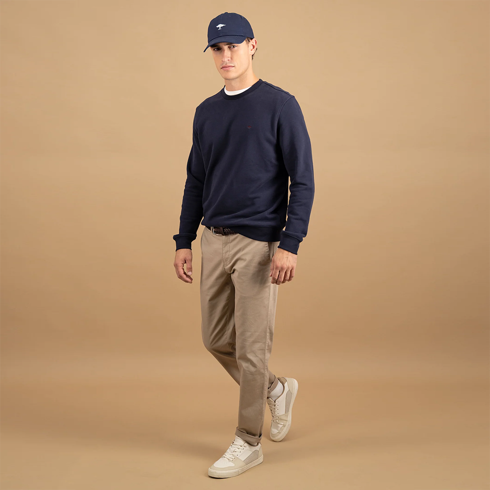 Fynch Hatton Cotton sweat jumper with round neckline and logo embroidery