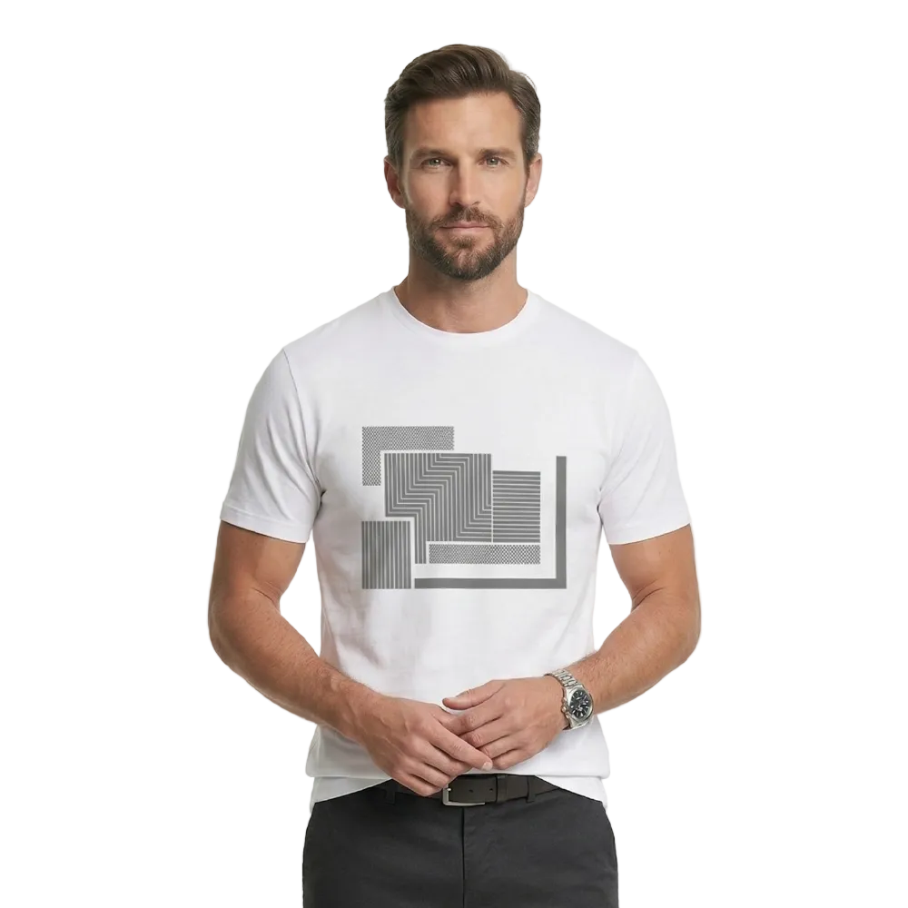 Man wearing White Campione T-shirt with graphic print
