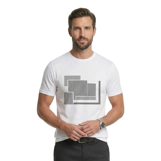 Man wearing White Campione T-shirt with graphic print