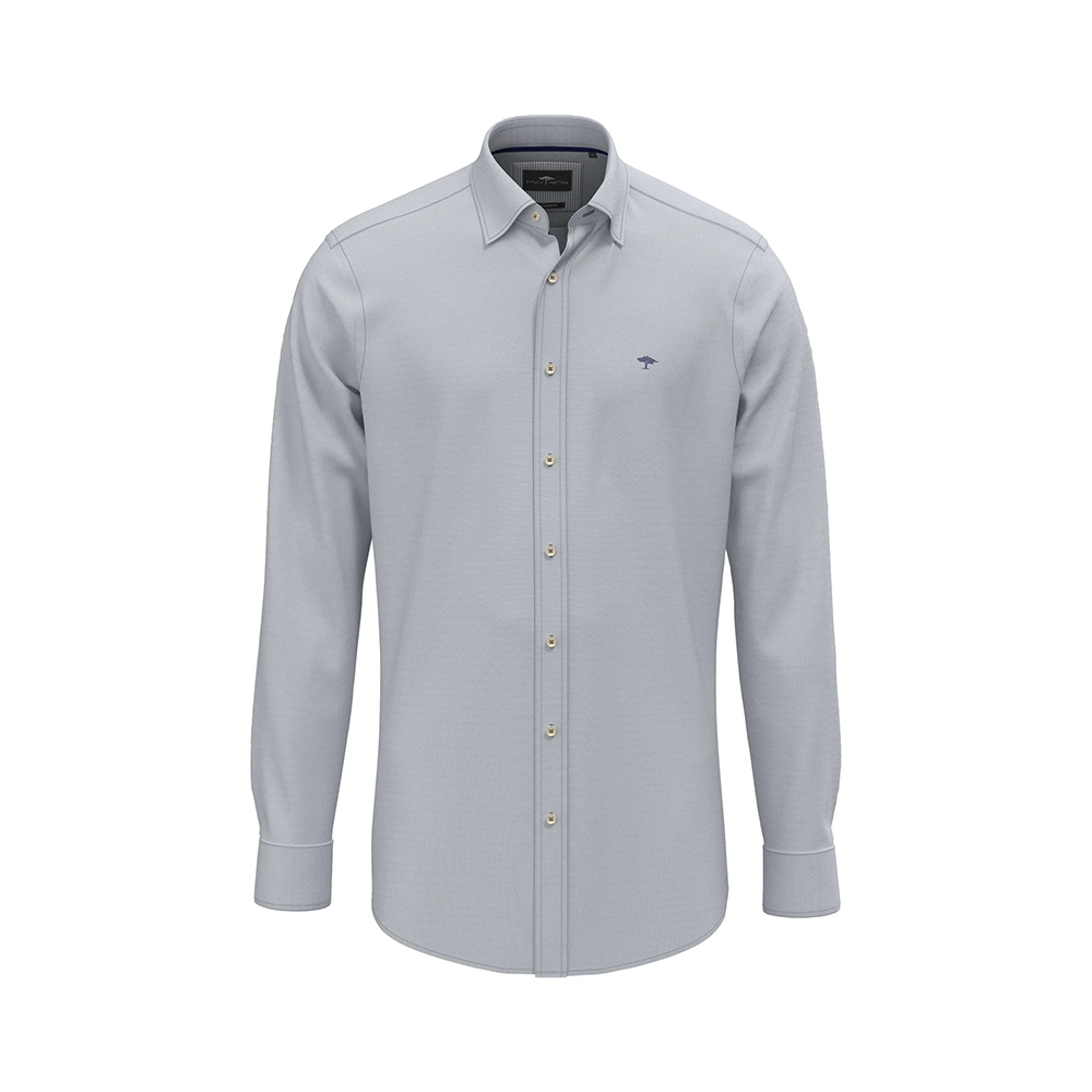 Fynch Hatton  grey cotton Oxford shirt with Kent collar, plain structure, front view studio photo, available at Kayagan