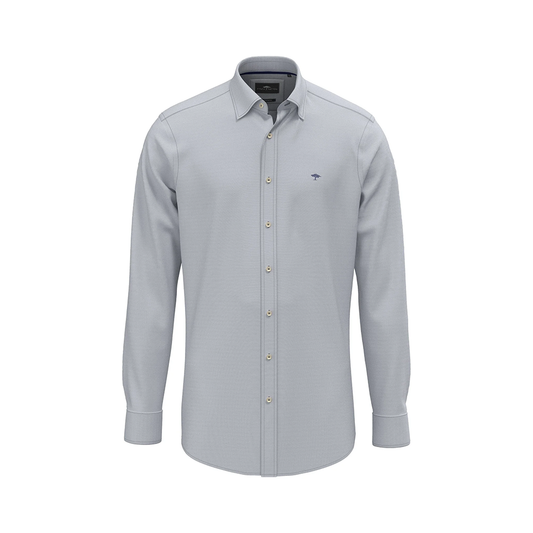 Fynch Hatton  grey cotton Oxford shirt with Kent collar, plain structure, front view studio photo, available at Kayagan