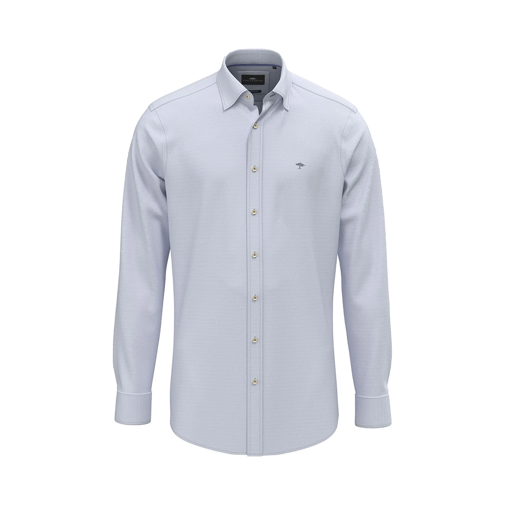 Fynch Hatton light grey cotton Oxford shirt with Kent collar, plain structure, front view studio photo, available at Kayagan