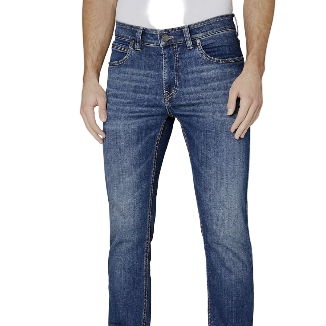 Gardeur Jeans Batu blue stretch denim men's jeans with modern fit, five-pocket design, washed finish, and button zip closure.